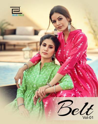 Belt Vol 1 By Blue Hills Fancy Rayon Long Gown style Kurti Collection